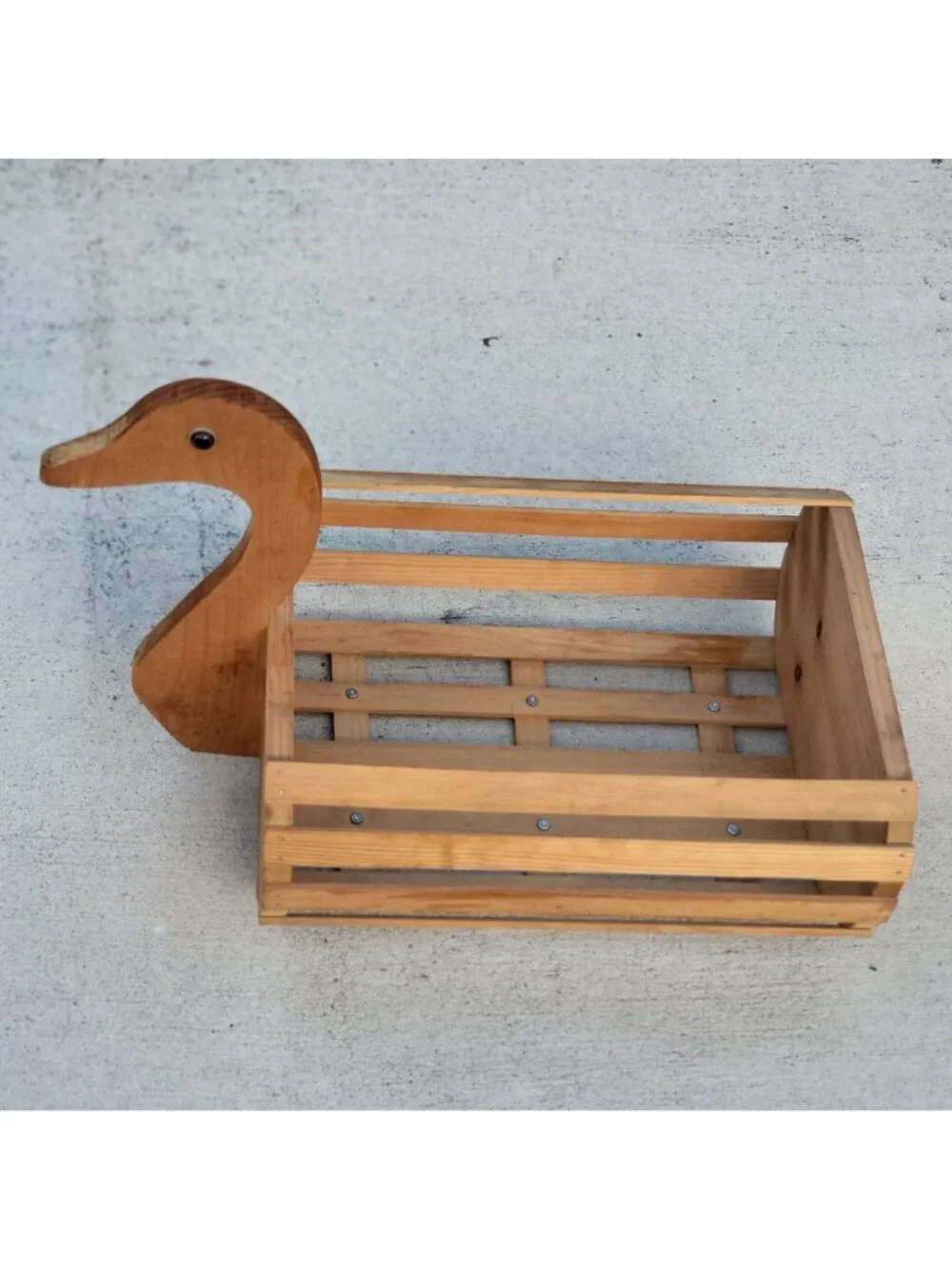 Vintage Wooden Slat Duck Goose Planter Basket